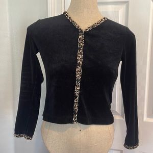 Y2K Limited too jacket Black velvet leopard trim long sleeve top girls 12